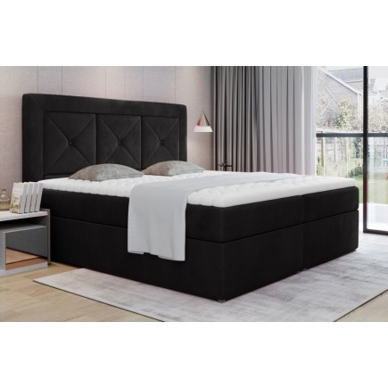 Ensemble boxspring complet tête de lit + sommiers + matelas + surmatelas IDYLLE - velours luxe noir - 140x200 cm