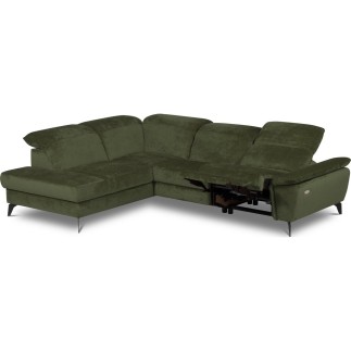 Canapé d'angle avec relax électrique tissu bouclette sensation velours