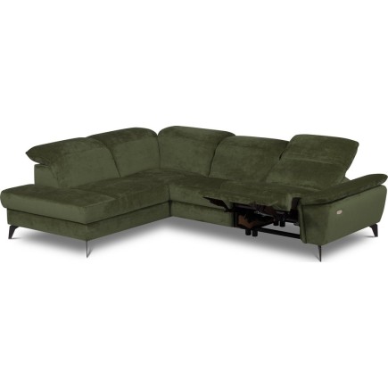 Canapé d'angle avec relax électrique tissu bouclette sensation velours