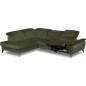 Canapé d'angle avec relax électrique tissu bouclette sensation velours, 5/6 places SINATRA, vert olive, angle gauche