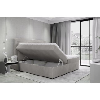 Ensemble boxspring complet tête de lit + sommiers + matelas + surmatelas IDYLLE - velours luxe noir - 160x200 cm