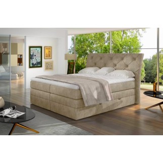 Ensemble boxspring complet tête de lit + sommiers + matelas + surmatelas MIRO tissu luxe beige - 140x200 cm