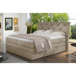 Ensemble boxspring complet tête de lit + sommiers + matelas + surmatelas MIRO tissu luxe beige - 160x200 cm