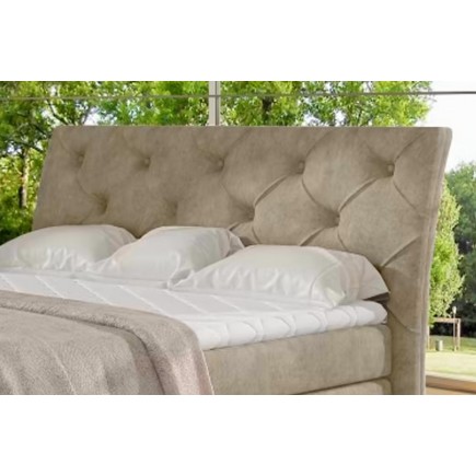 Ensemble boxspring complet tête de lit + sommiers + matelas + surmatelas MIRO tissu luxe beige - 160x200 cm