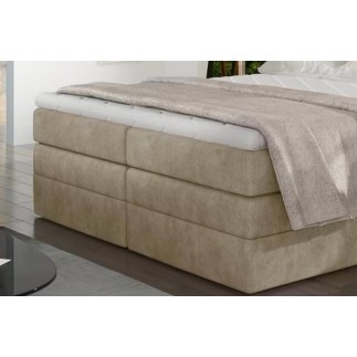 Ensemble boxspring complet tête de lit + sommiers + matelas + surmatelas MIRO tissu luxe beige - 160x200 cm