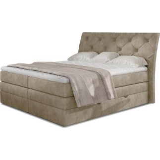 Ensemble boxspring complet tête de lit + sommiers + matelas + surmatelas MIRO tissu luxe beige - 160x200 cm