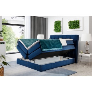 Ensemble boxspring complet tête de lit + sommiers + matelas + surmatelas MIRO tissu luxe gris - 180x200 cm