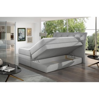Ensemble boxspring complet tête de lit + sommiers + matelas + surmatelas MIRO tissu luxe gris - 180x200 cm