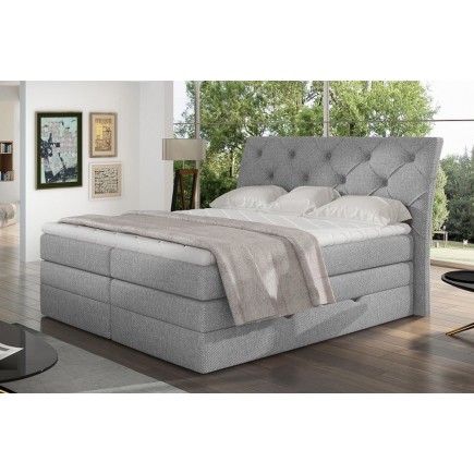 Ensemble boxspring complet tête de lit + sommiers + matelas + surmatelas MIRO tissu luxe gris - 140x200 cm