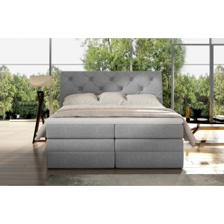 Ensemble boxspring complet tête de lit + sommiers + matelas + surmatelas MIRO tissu luxe gris - 140x200 cm