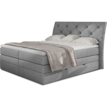 Ensemble boxspring complet tête de lit + sommiers + matelas + surmatelas MIRO tissu luxe gris - 160x200 cm