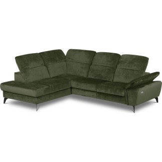 Canapé d'angle avec relax électrique tissu bouclette sensation velours