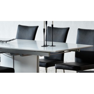 Table à manger design laqué blanc mat à rallonges, CANADA