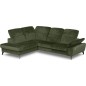 Canapé d'angle avec relax électrique tissu bouclette sensation velours, 5/6 places SINATRA, vert olive, angle gauche
