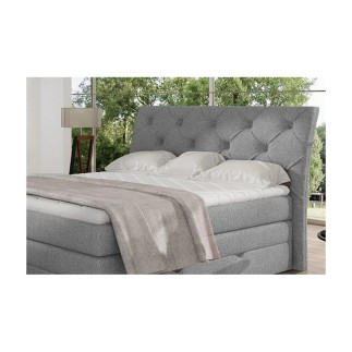 Ensemble boxspring complet tête de lit + sommiers + matelas + surmatelas MIRO tissu luxe gris - 160x200 cm