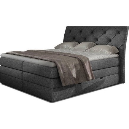 Ensemble boxspring complet tête de lit + sommiers + matelas + surmatelas MIRO tissu luxe gris foncé - 140x200 cm
