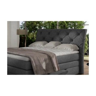 Ensemble boxspring complet tête de lit + sommiers + matelas + surmatelas MIRO tissu luxe gris foncé - 140x200 cm