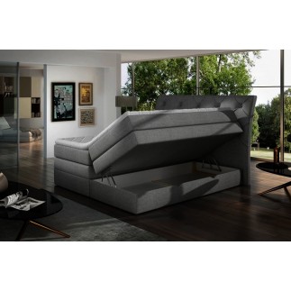 Ensemble boxspring complet tête de lit + sommiers + matelas + surmatelas MIRO tissu luxe gris foncé - 140x200 cm