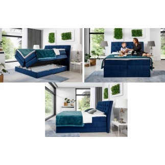 Ensemble boxspring complet tête de lit + sommiers + matelas + surmatelas MIRO tissu luxe gris foncé - 140x200 cm
