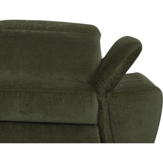 Canapé d'angle avec relax électrique tissu bouclette sensation velours, 5/6 places SINATRA, vert olive, angle gauche