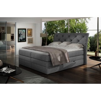 Ensemble boxspring complet tête de lit + sommiers + matelas + surmatelas MIRO tissu luxe gris foncé - 160x200 cm