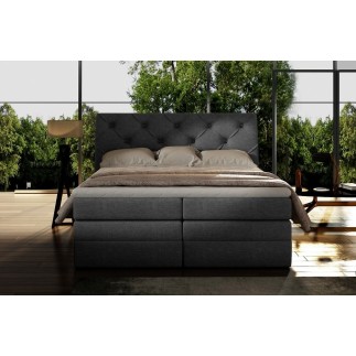 Ensemble boxspring complet tête de lit + sommiers + matelas + surmatelas MIRO tissu luxe gris foncé - 180x200 cm