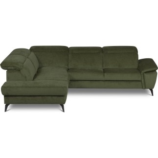 Canapé d'angle avec relax électrique tissu bouclette sensation velours