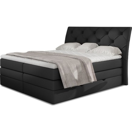 Ensemble boxspring complet tête de lit + sommiers + matelas + surmatelas MIRO en simili noir - 180x200 cm