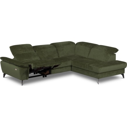 Canapé d'angle avec relax électrique tissu bouclette sensation velours