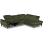 Canapé d'angle avec relax électrique tissu bouclette sensation velours, 5/6 places SINATRA, vert olive, angle droit