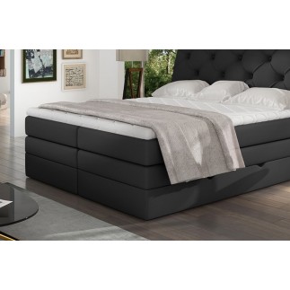 Ensemble boxspring complet tête de lit + sommiers + matelas + surmatelas MIRO en simili noir - 140x200 cm