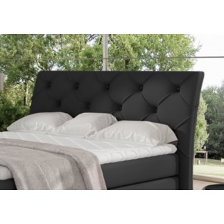 Ensemble boxspring complet tête de lit + sommiers + matelas + surmatelas MIRO en simili noir - 140x200 cm
