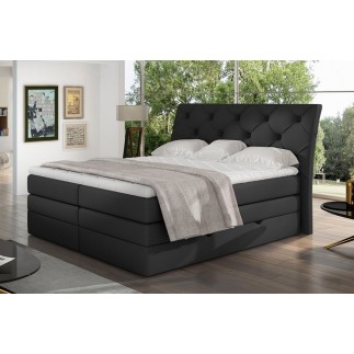 Ensemble boxspring complet tête de lit + sommiers + matelas + surmatelas MIRO en simili noir - 160x200 cm