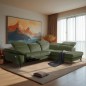 Canapé d'angle avec relax électrique tissu bouclette sensation velours, 5/6 places SINATRA, vert olive, angle droit