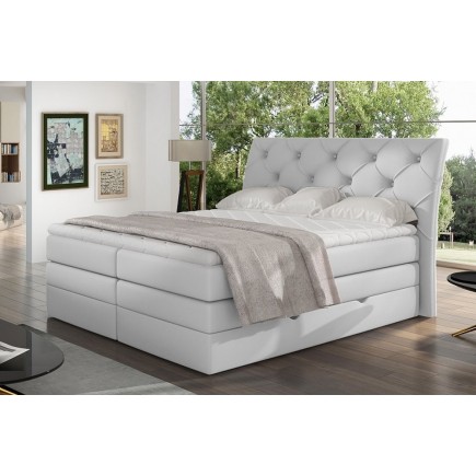 Ensemble boxspring complet tête de lit + sommiers + matelas + surmatelas MIRO en simili blanc - 140x200 cm