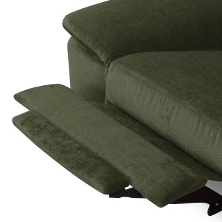 Canapé d'angle avec relax électrique tissu bouclette sensation velours, 5/6 places SINATRA, vert olive, angle droit