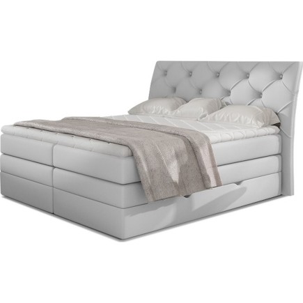 Ensemble boxspring complet tête de lit + sommiers + matelas + surmatelas MIRO en simili blanc - 160x200 cm