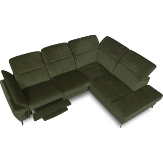 Canapé d'angle avec relax électrique tissu bouclette sensation velours