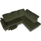 Canapé d'angle avec relax électrique tissu bouclette sensation velours, 5/6 places SINATRA, vert olive, angle droit