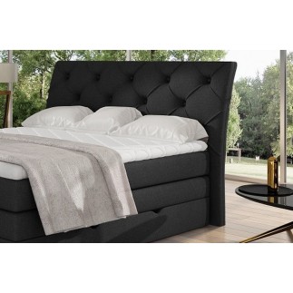 Ensemble boxspring complet tête de lit + sommiers + matelas + surmatelas MIRO tissu luxe noir - 180x200 cm