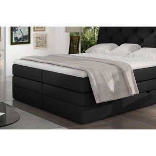 Ensemble boxspring complet tête de lit + sommiers + matelas + surmatelas MIRO tissu luxe noir - 180x200 cm