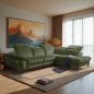 Canapé d'angle avec relax électrique tissu bouclette sensation velours, 5/6 places SINATRA, vert olive, angle droit
