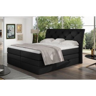 Ensemble boxspring complet tête de lit + sommiers + matelas + surmatelas MIRO tissu luxe noir - 160x200 cm