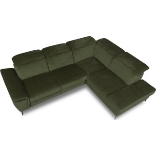 Canapé d'angle avec relax électrique tissu bouclette sensation velours