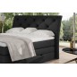 Ensemble boxspring complet tête de lit + sommiers + matelas + surmatelas MIRO tissu luxe noir - 160x200 cm