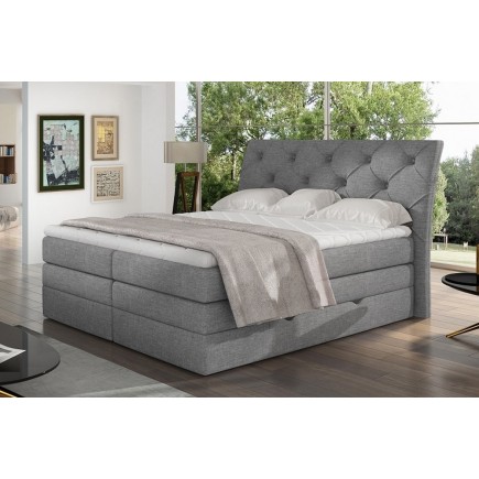 Ensemble boxspring complet tête de lit + sommiers + matelas + surmatelas MIRO tissu luxe gris - 140x200 cm