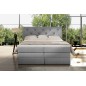 Ensemble boxspring complet tête de lit + sommiers + matelas + surmatelas MIRO tissu luxe gris - 140x200 cm