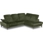 Canapé d'angle avec relax électrique tissu bouclette sensation velours, 5/6 places SINATRA, vert olive, angle droit