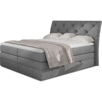 Ensemble boxspring complet tête de lit + sommiers + matelas + surmatelas MIRO tissu luxe gris - 160x200 cm