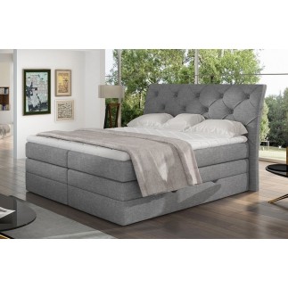 Ensemble boxspring complet tête de lit + sommiers + matelas + surmatelas MIRO tissu luxe gris - 160x200 cm